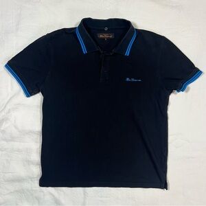 Ben Sherman Polo Shirt Black Blue Tipped Collar Mens Medium Mod Style